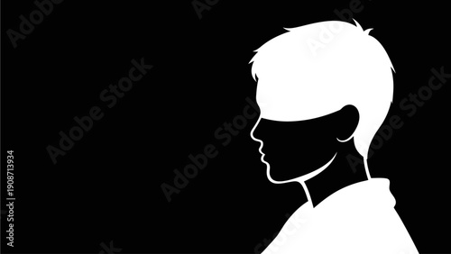 Abstract graphic silhouette of a blindfolded person in profile, symbolizing ignorance, injustice, censorship, or lack of awareness.