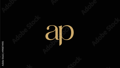 Elegant Golden Monogram 'ap' on Black Background for Luxury Branding, Stylish Initial Typography Design