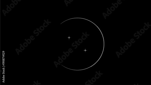 Abstract Celestial Design: Thin Crescent and Twinkling Stars in Dark Space