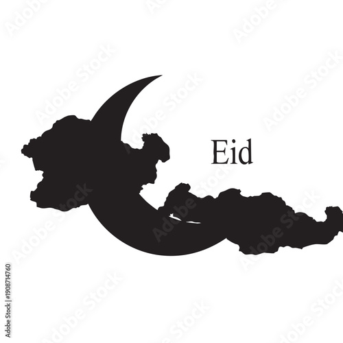 Eid celebration with crescent moon silhouette