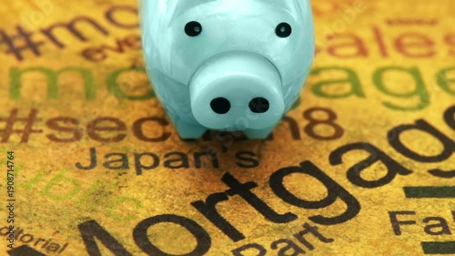 Wallpaper Mural Blue Piggy Bank On Mortgage Word Background Highlighting Savings Finance And Money Theme Torontodigital.ca