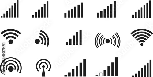 Various signal strength indicators and wireless connectivity icons displayed in a grid pattern