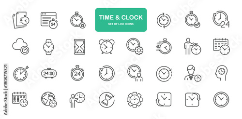 Time and Clock Icons. Thin Line Symbol Elements Collection.