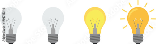 Three light bulbs in a row with one illuminated yellow, symbolizing ideas and innovation