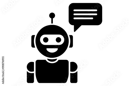 smiling chatbot icon with speech bubble conveys technology and assistance