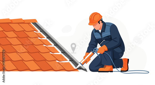 Roofer Installing Solar Panels on a Tiled Roof.