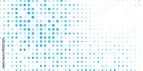 Abstract halftone blue on white background frame. Modern geometric shapes graphic of randomus