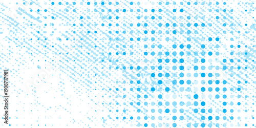 Abstract halftone blue on white background frame. Modern geometric shapes graphic of randomus. Digital fintech tech concept. Vector illustration