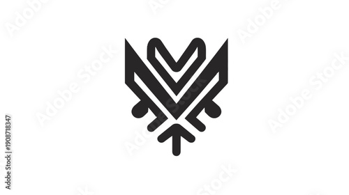 Abstract geometric symbol of a stylized bird or crest in a modern, minimal black and white design icon