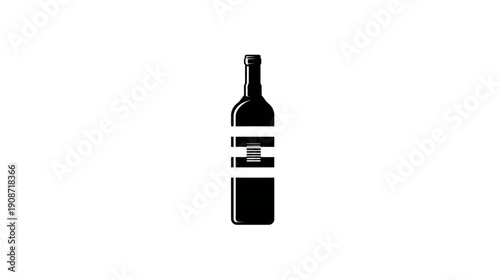 Minimalist black and white wine bottle illustration with horizontal stripes. Abstract graphic design element for beverage, drink, or restaurant concepts.
