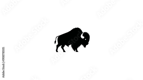 Mighty American Bison or Buffalo Black Silhouette Icon on White Background. Powerful Wild Animal Symbol Vector Graphic.