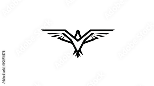 Stylized flying bird logo graphic with spread wings, freedom and power symbol. Abstract minimalist illustration.