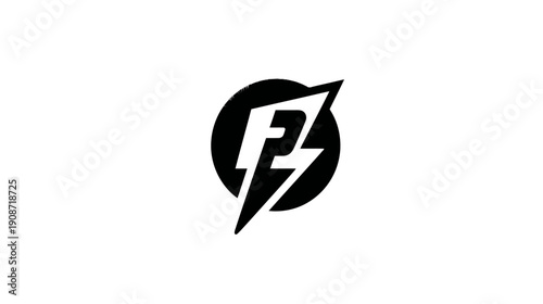 Dynamic FZ lettermark with lightning bolt in a circle, modern black and white graphic design element, energetic logo concept.
