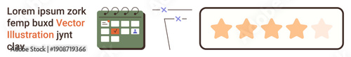 Scheduling, appointment planning, feedback collection, user reviews, task organization, performance rating. Calendar with a marked date and a star rating. Appointment planning and feedback collection