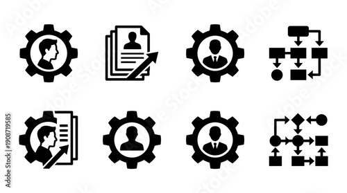 Set of business and human resources management icons with gears
