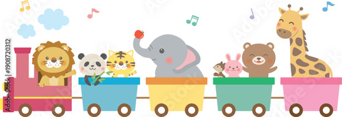 Cute animals riding a train illustration for kids