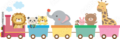 Cute animals riding a train illustration for kids