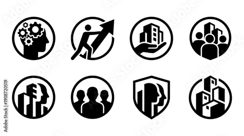 Business and Teamwork Icons Collaboration, Growth, and Leadership Concepts