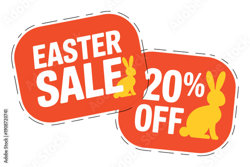Easter sale advertisement with 20 percent off discount and cute bunnies