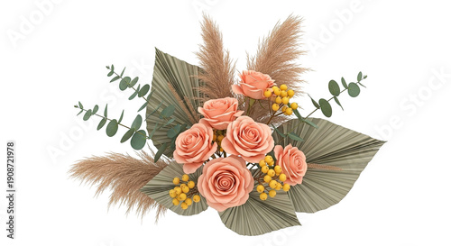 Bohemian Floral Arrangement with Roses and Pampas Grass