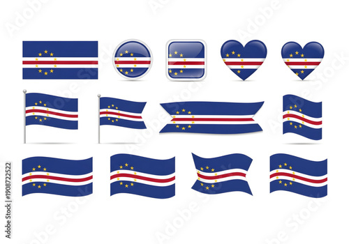 Cape Verde flag with ten gold stars and red white stripes on blue background png on transparent background