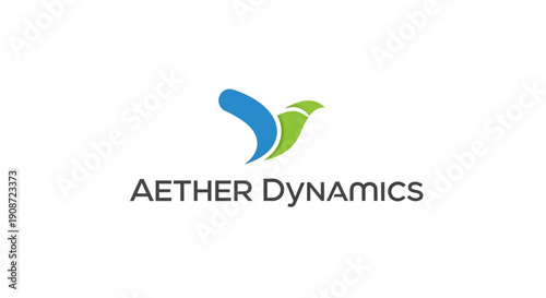Aether Dynamics logo featuring abstract blue and green bird-like design.