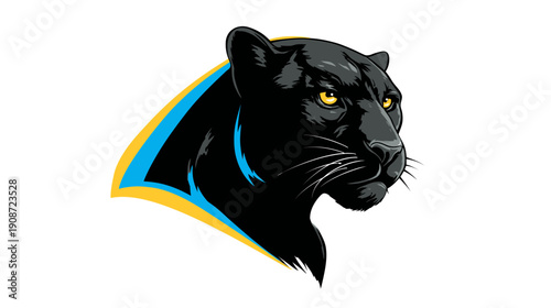 Powerful black panther head vector illustration with glowing yellow eyes, stylized wildcat mascot design for strength and speed