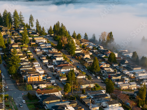 Wallpaper Mural Aerial View Of A Misty Hillside Neighborhood In Burnaby, BC, Canada Torontodigital.ca