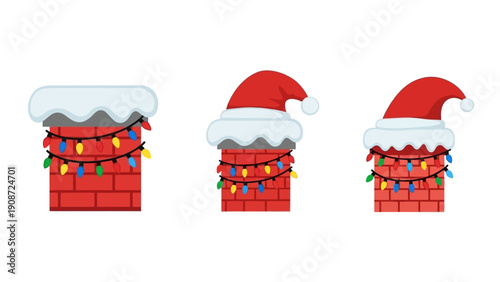 Christmas Chimneys with Santa Hats and Lights