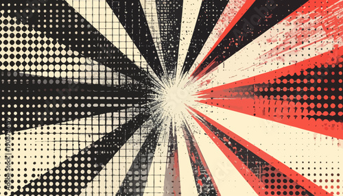 Dystopian Pop Art Design with Sunburst Pattern