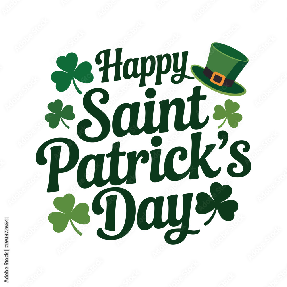 Fototapeta premium A festive graphic design celebrating Saint Patrick's Day with a green hat and shamrocks