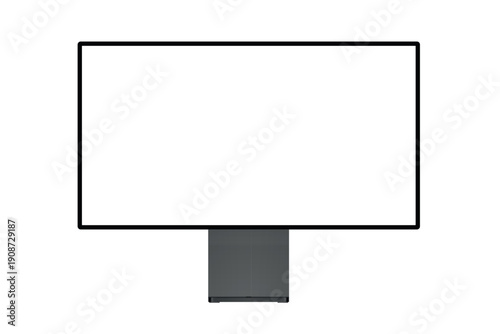Modern thin display mockup with blank white screen, minimal black frame and dark stand for UI design, advertising layout or presentation, isolated on white background vector illustration