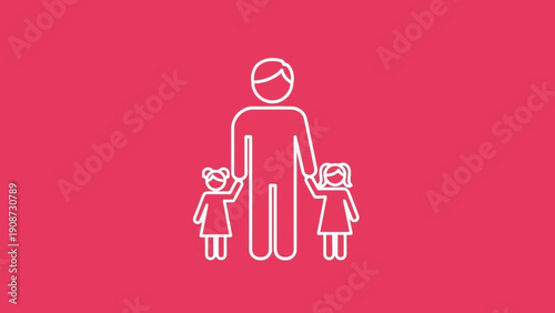 father with daughters, family concept, pink background