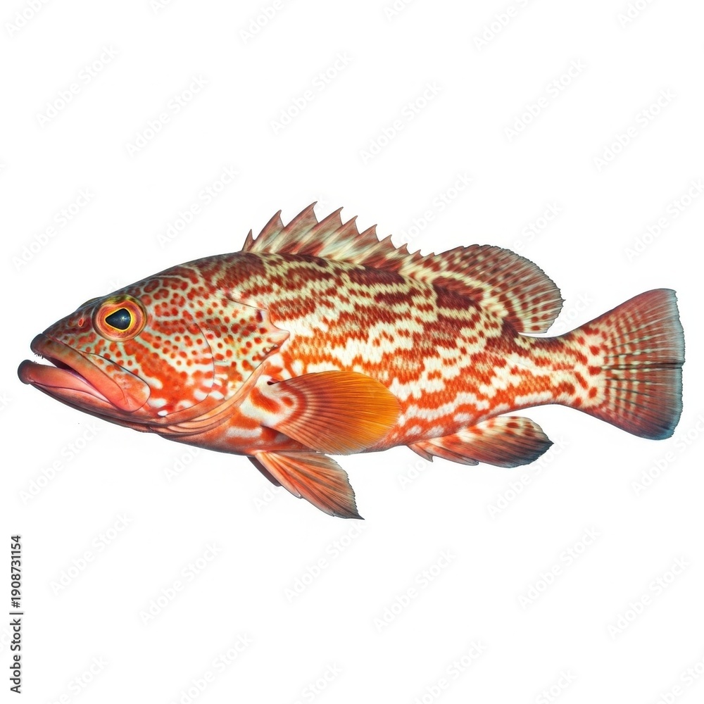 Fototapeta premium Colorful Grouper Fish Isolated on White.