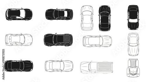 car top view, vehicle collection, automobile design, transportation concept