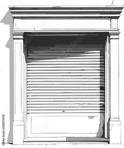 Closed Shuttered Shopfront Casting Dramatic Lines and Shadows Highlighting Urban Geometry