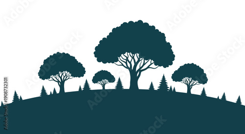 Silhouette of Trees on Hilltop Landscape.