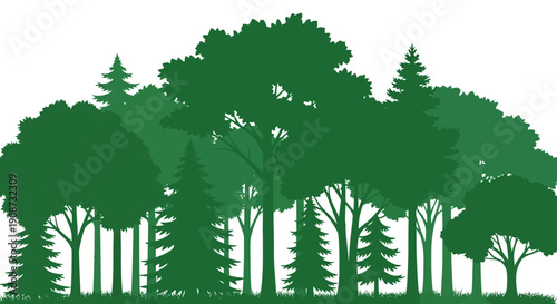 Collection of Various Green Tree Silhouettes.