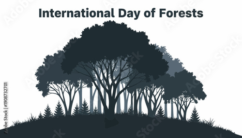 Silhouette of Trees on Hilltop Forest Landscape.