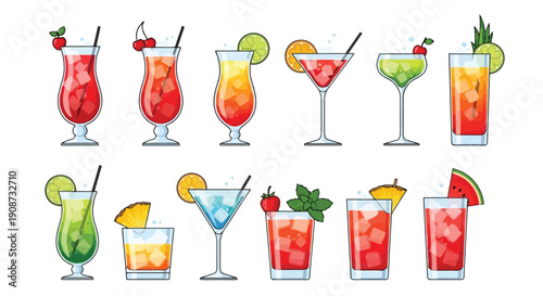 Collection of Refreshing Summer Cocktails and Drinks.