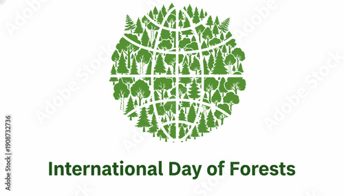 Green Globe Made of Leaves Illustration.