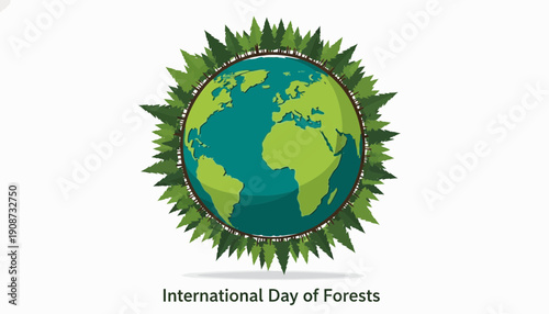 Globe Surrounded by Green Leaves Symbolizing Forests.