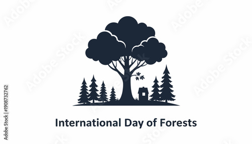International Day of Forests Tree Silhouette Illustration.