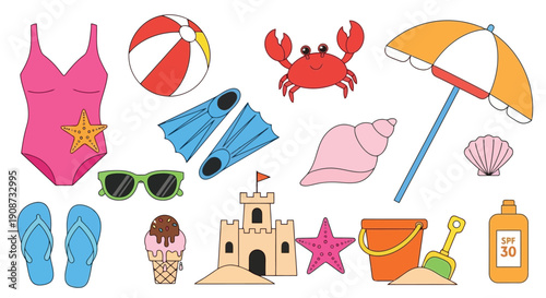 Collection of Beach and Summer Vacation Items.