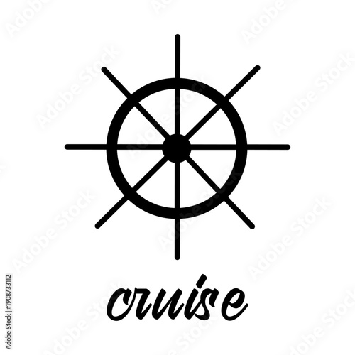 Cruise Nautical Wheel Icon With Handwritten Typography Vector Illustration