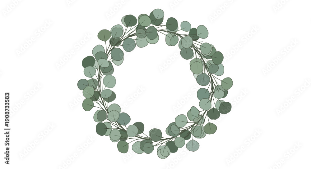 Obraz premium Eucalyptus Wreath Circular Design Green Leaves.