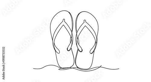 Minimalist Line Art Drawing of Two Flip Flops Standing Together.