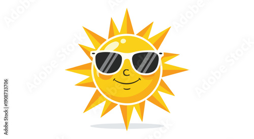 Cartoon Sun Wearing Sunglasses Smiling Brightly.