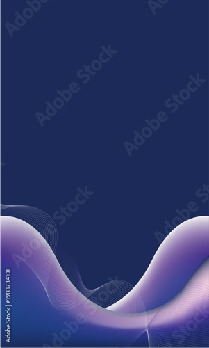 Abstract dark blue and purple wavy background with glowing fluid lines for premium social media stories, elegant smartphone wallpapers, and modern nightclub event posters
