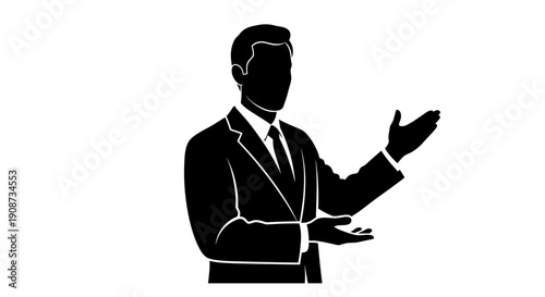 Businessman in a suit gesturing.